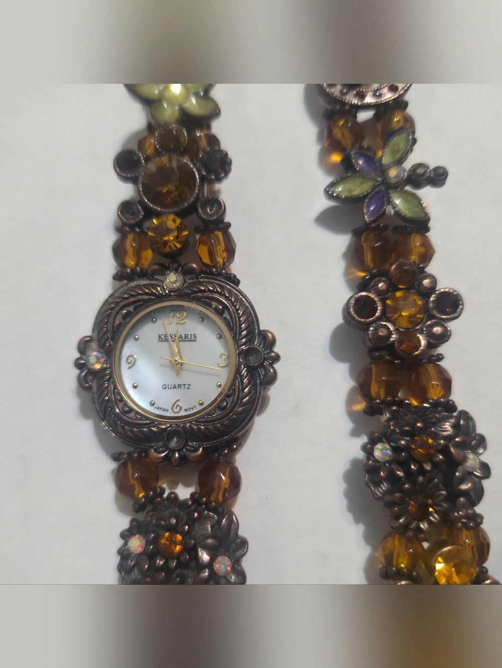 Kessaris Amber Crystal Floral Bracelet & Watch Set